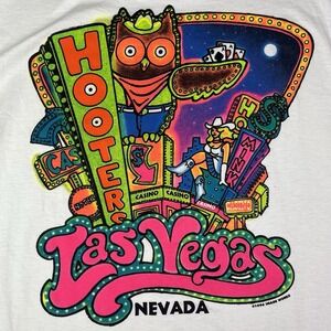 Vintage Hooters Restaurant Las Vegas Nevada T Shirt Owl Vegas Strip Size Large